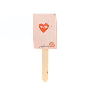 Bolsas de helado de color rosa con un corazón rojo y las palabras "HDGDL" y "Wildflower Seeds" debajo.