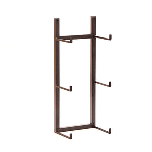 Soporte metálico rectangular de color negro con seis ganchos, independiente sobre fondo blanco.