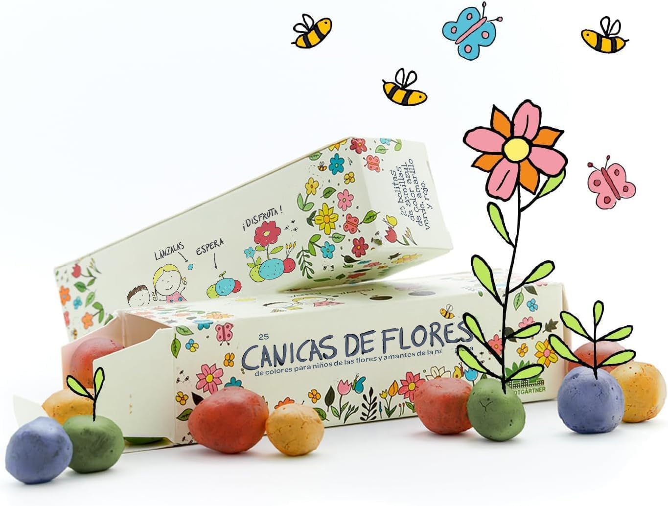 Canicas de flores - Paquete de 25 bolas de colores con semillas