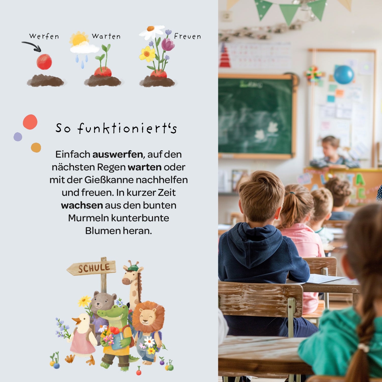 5 canicas de flores en bolsita para inicio escolar "Autobús"