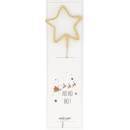 Vela navideña en forma de estrella con la inscripción "HO HO HO!"
