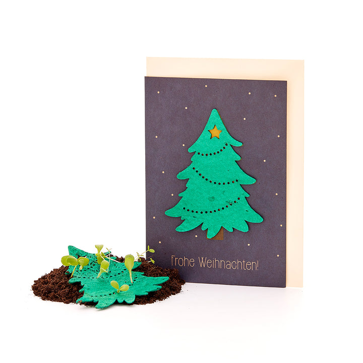 Tarjeta de árbol de Navidad con texto: "Feliz Navidad"