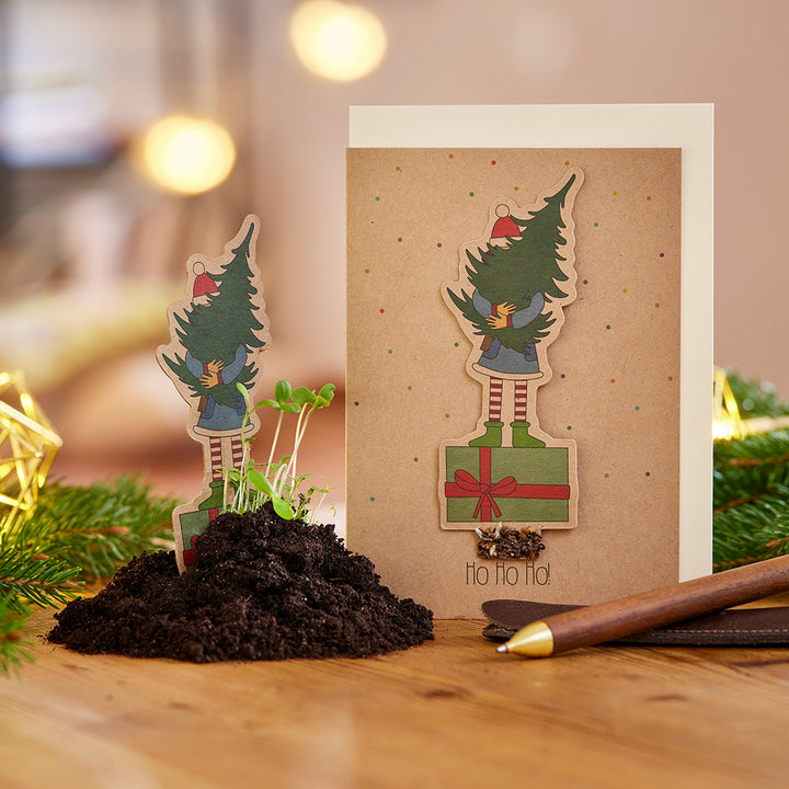 Tarjeta HoHoHo para la temporada navideña con motivo navideño.