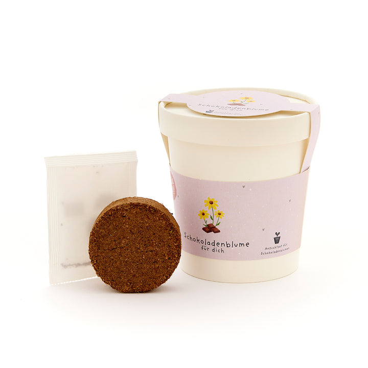 Juego de macetas con maceta de cultivo, tierra y paquete de semillas para flor de chocolate.