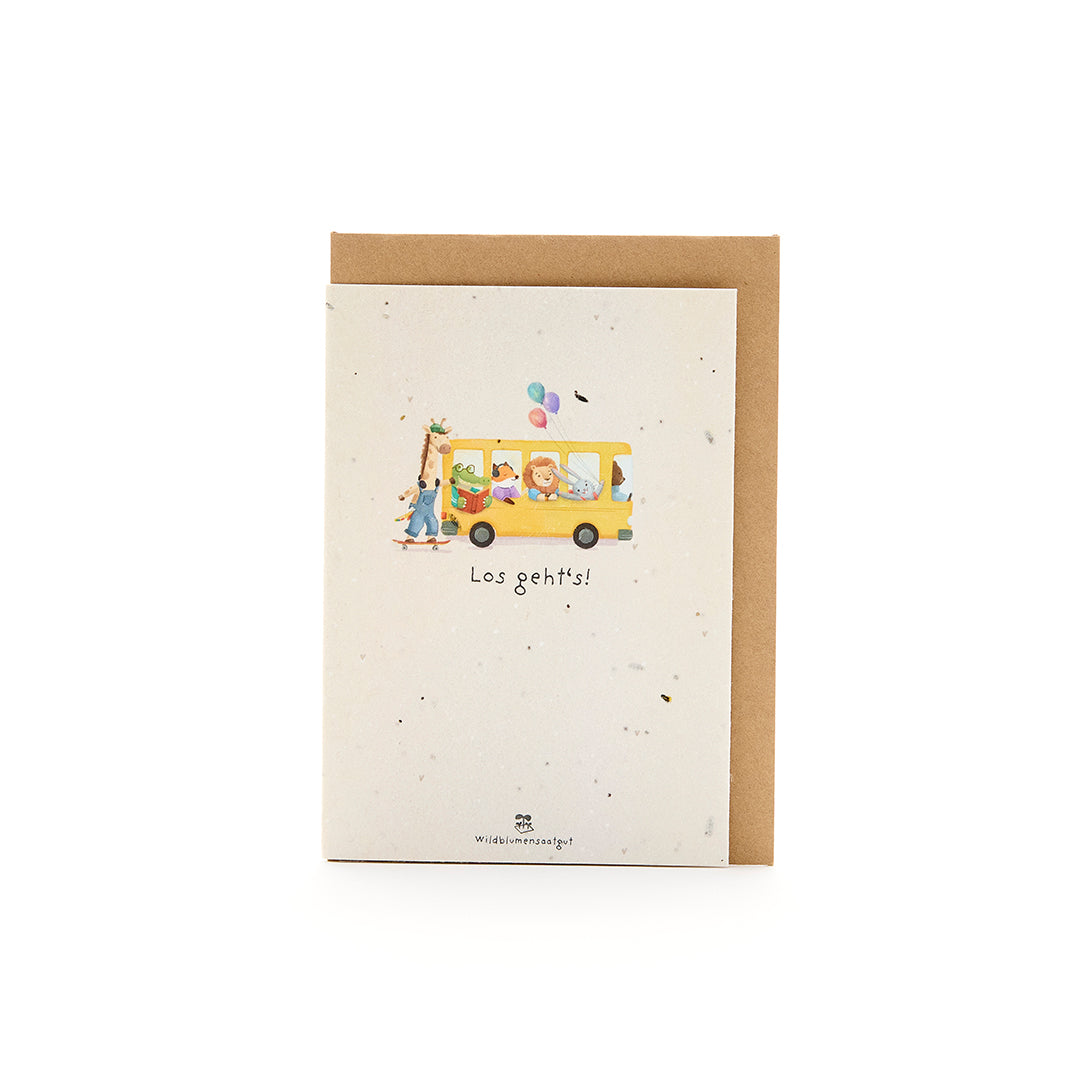 Tarjeta de felicitación para inicio escolar - Autobús