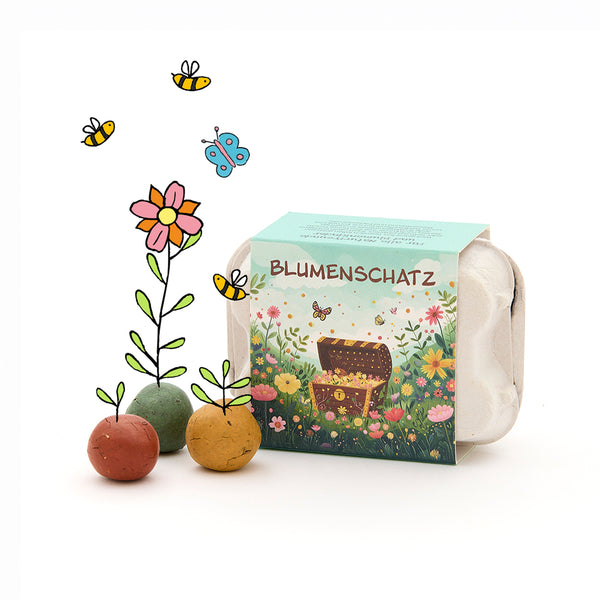 6 bunte Blumenmurmeln im Eierkarton - Blumenschatz