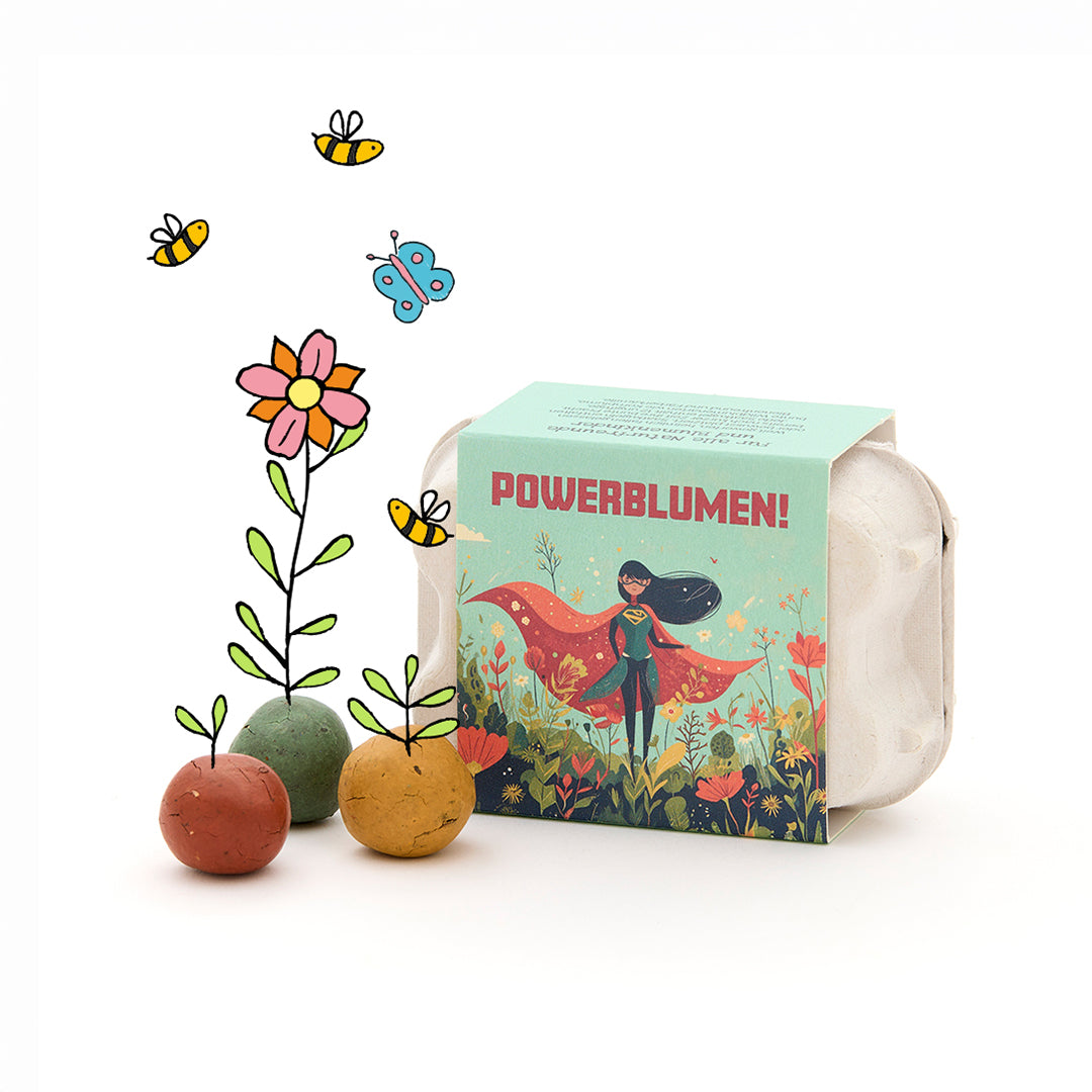 6 canicas de flores coloridas en caja de huevos - Flores poderosas