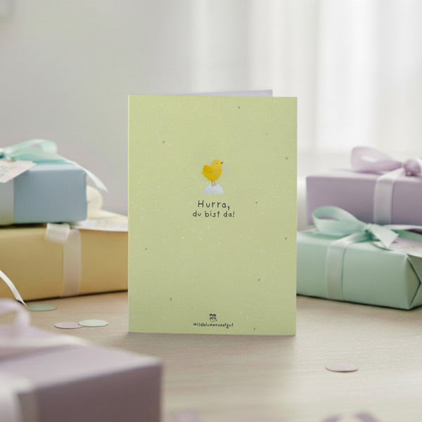 Tarjeta de felicitación: ¡Hurra, estás aquí!