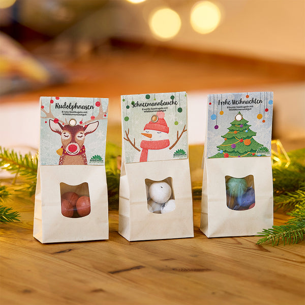 Bolas de semillas navideñas en un juego de 3