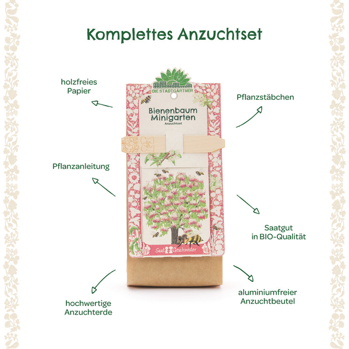 Kit completo para cultivar árboles de abejas con papel sin madera, palos para plantar, instrucciones de plantación, tierra para macetas de alta calidad, semillas orgánicas y bolsa de cultivo sin aluminio.