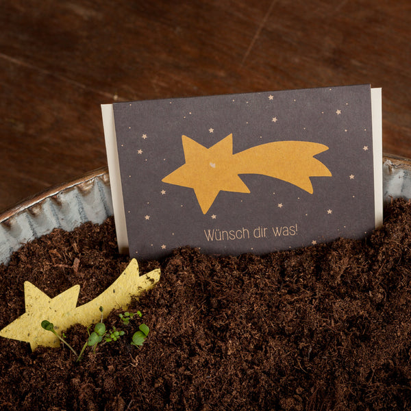 Tarjeta navideña con estrella fugaz "Pide un deseo"