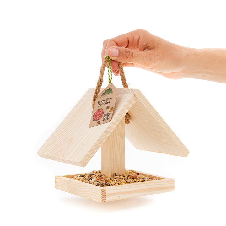 Comedero para pájaros con comida para pájaros
